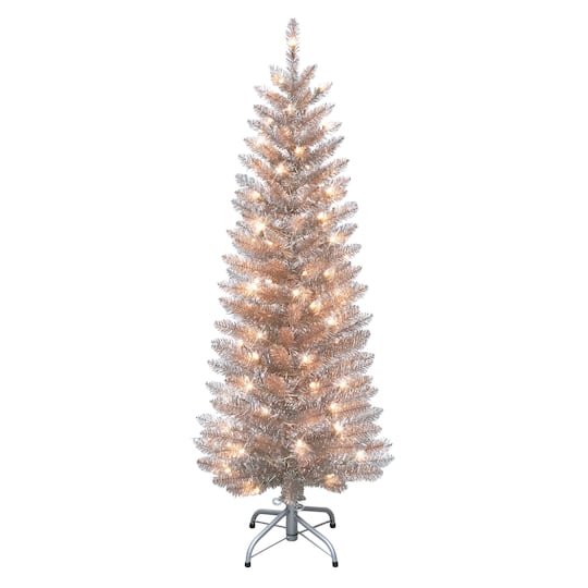 4.5Ft Pre-Lit Rose Gold Tinsel Artificial Christmas Tree, Clear Lights By Puleo International | 4.5 ft | Michaels®